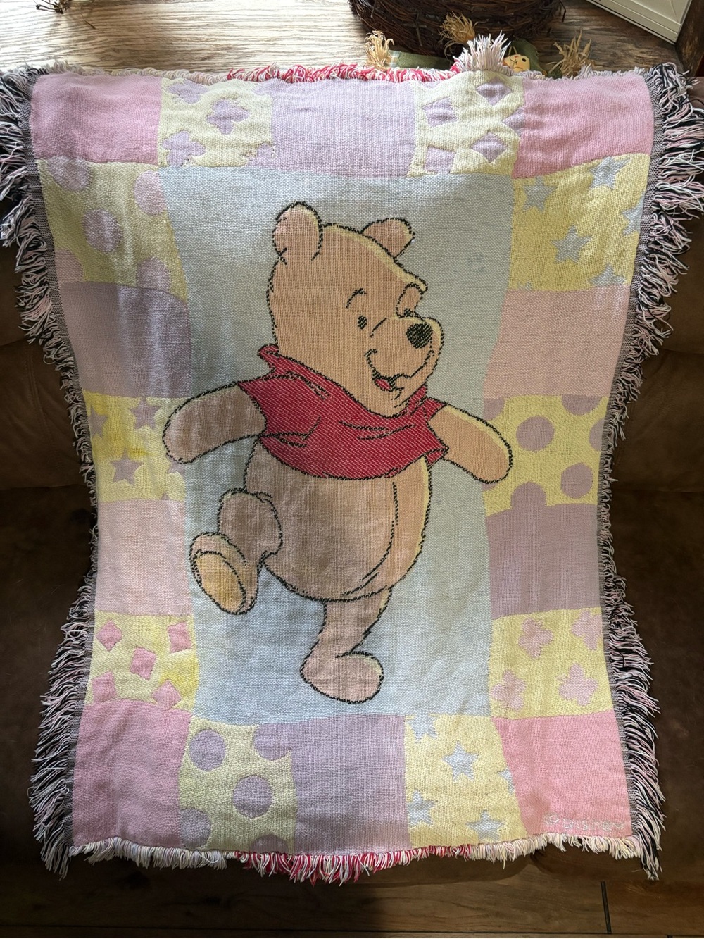 Disney Winnie the Pooh Pastel Patchwork Throw Blanket - Pink, Yellow, Blue